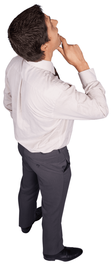Transparent Businessman in Thoughtful Pose on White Background