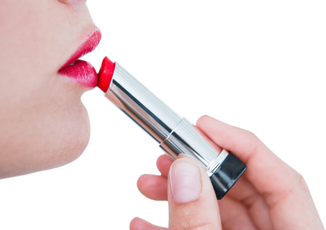 Transparent Background Close-Up of Woman Applying Red Lipstick