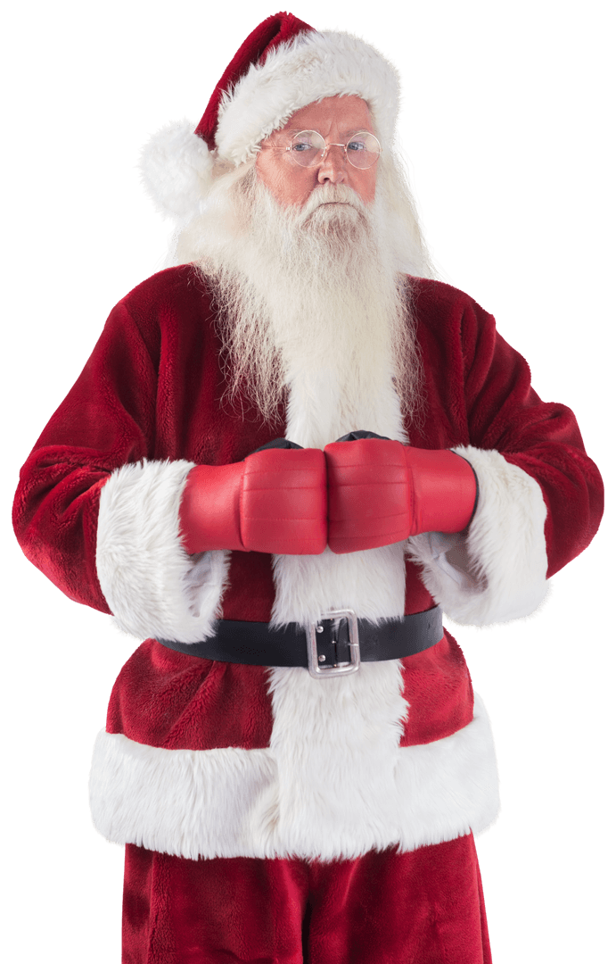 Focused Caucasian Santa Claus Wearing Boxing Gloves Transparent Background
