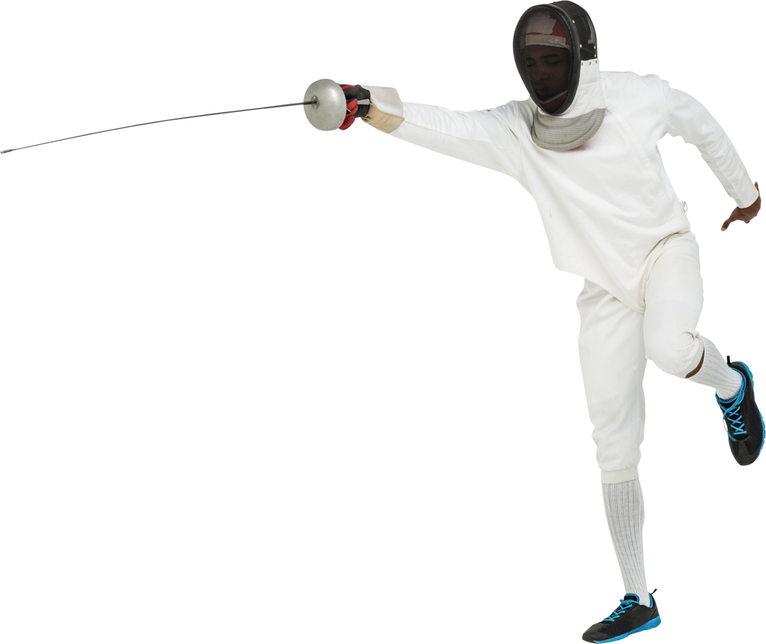 Man Wearing Transparent Fencing Suit Executing Lunging Attack - Download Free Stock Images Pikwizard.com