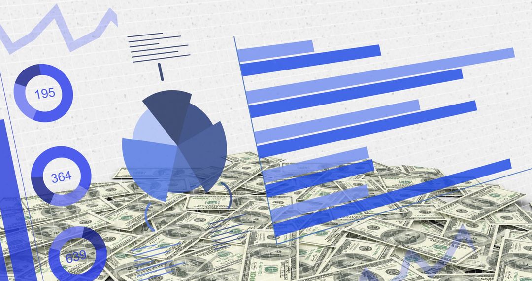 Financial Data Visualizations on Pile of Dollar Bills