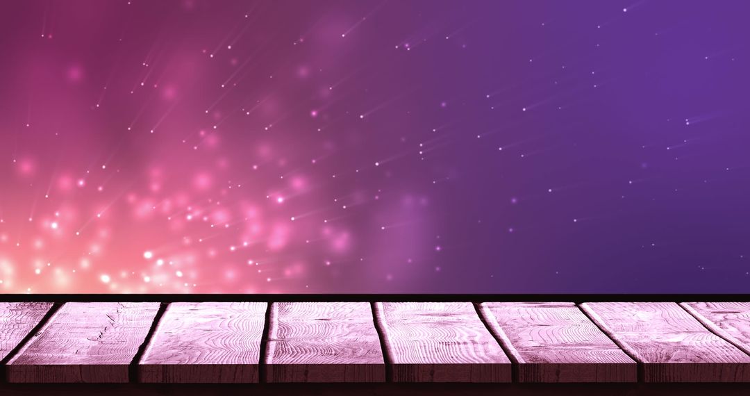 Magical Light Trails Over Wooden Planks and Gradient Violet Background - Free Images, Stock Photos and Pictures on Pikwizard.com