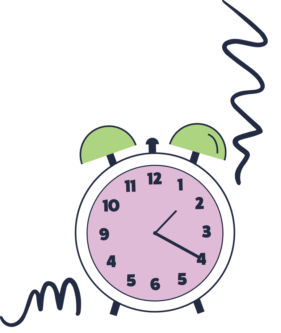 Vintage Flat Alarm Clock Ringing on Transparent Background