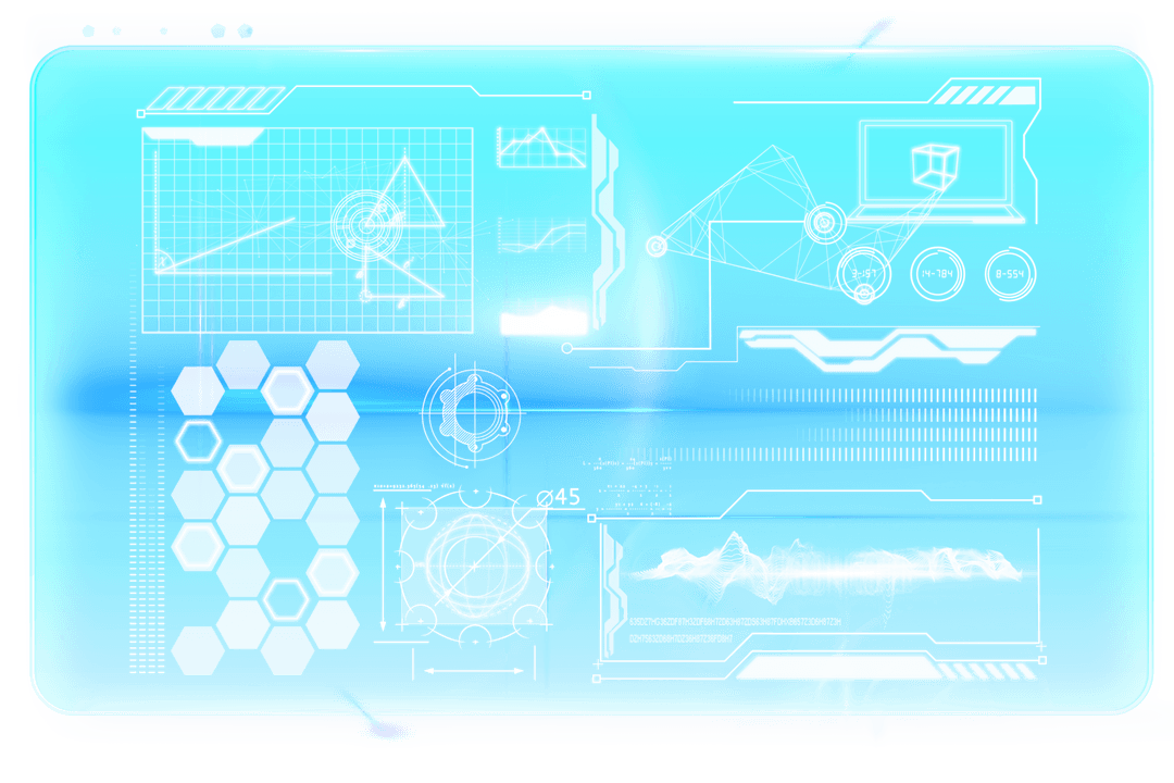 Transparent Blue Digital Interface with Data Elements