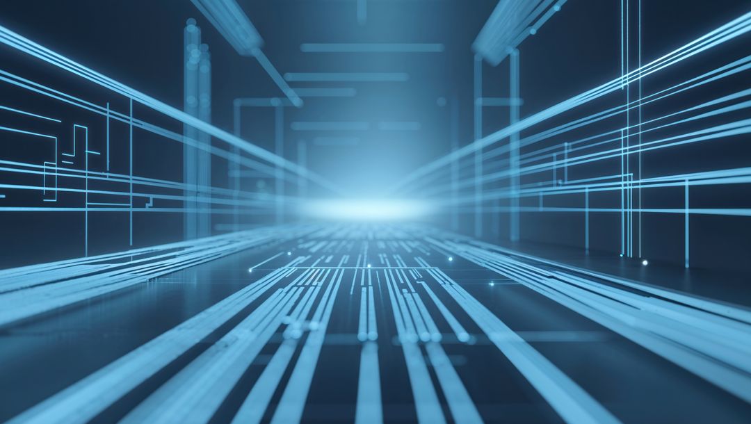 Futuristic Digital Corridor with Glowing Circuit Lines