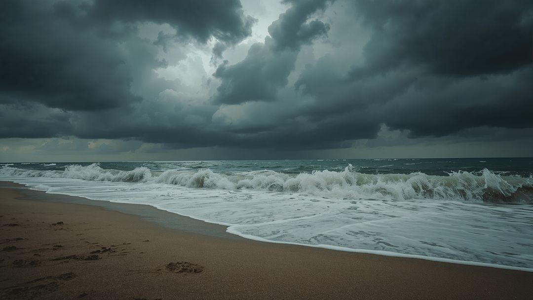 Dramatic Seascape with Moody Storm Clouds and Crashing Waves