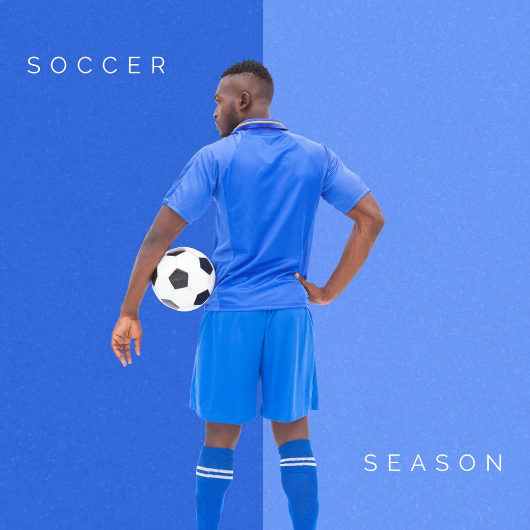 Soccer Player Wearing Blue Kit with Futuristic Design