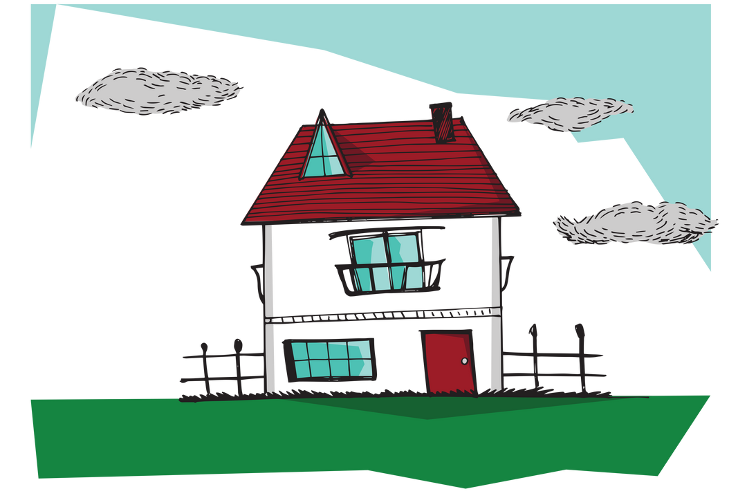 Hand Drawn Digital House Illustration with Fence and Clouds on Transparent Background - Download Free Stock Images Pikwizard.com