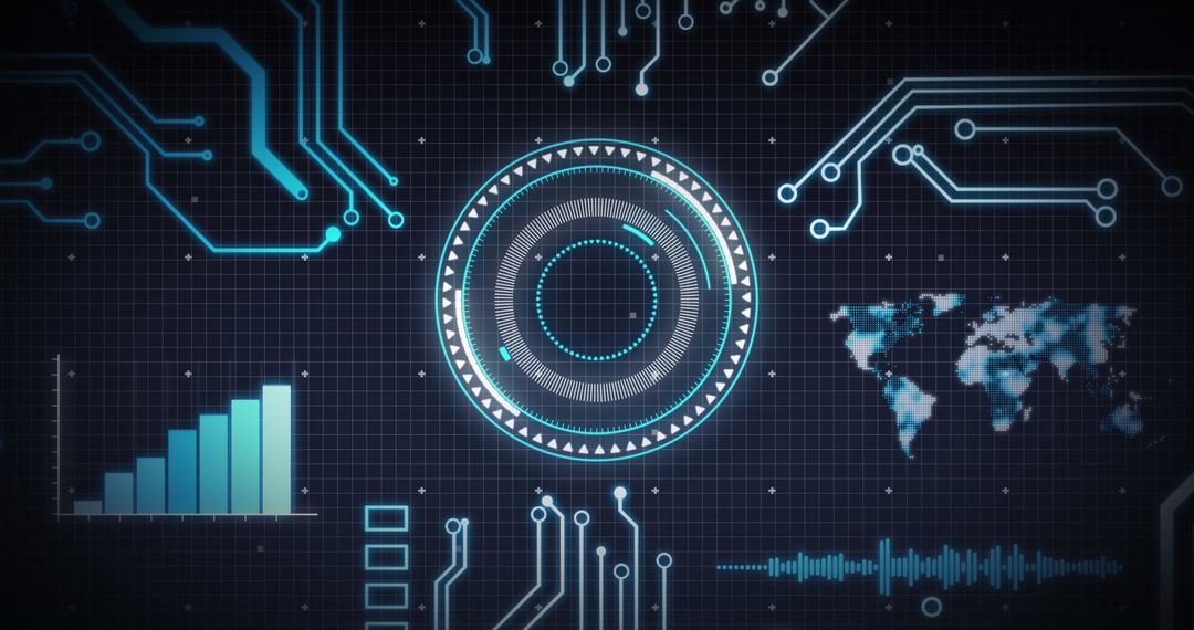 Futuristic Digital Interface with Global Connections and Data Analysis