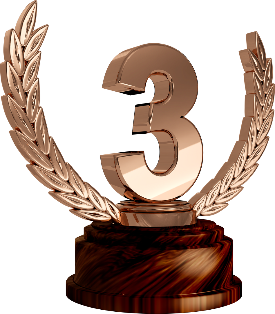 Transparent Bronze Third Place Trophy with Number 3 and Laurel Winners Image - Download Free Stock Images Pikwizard.com