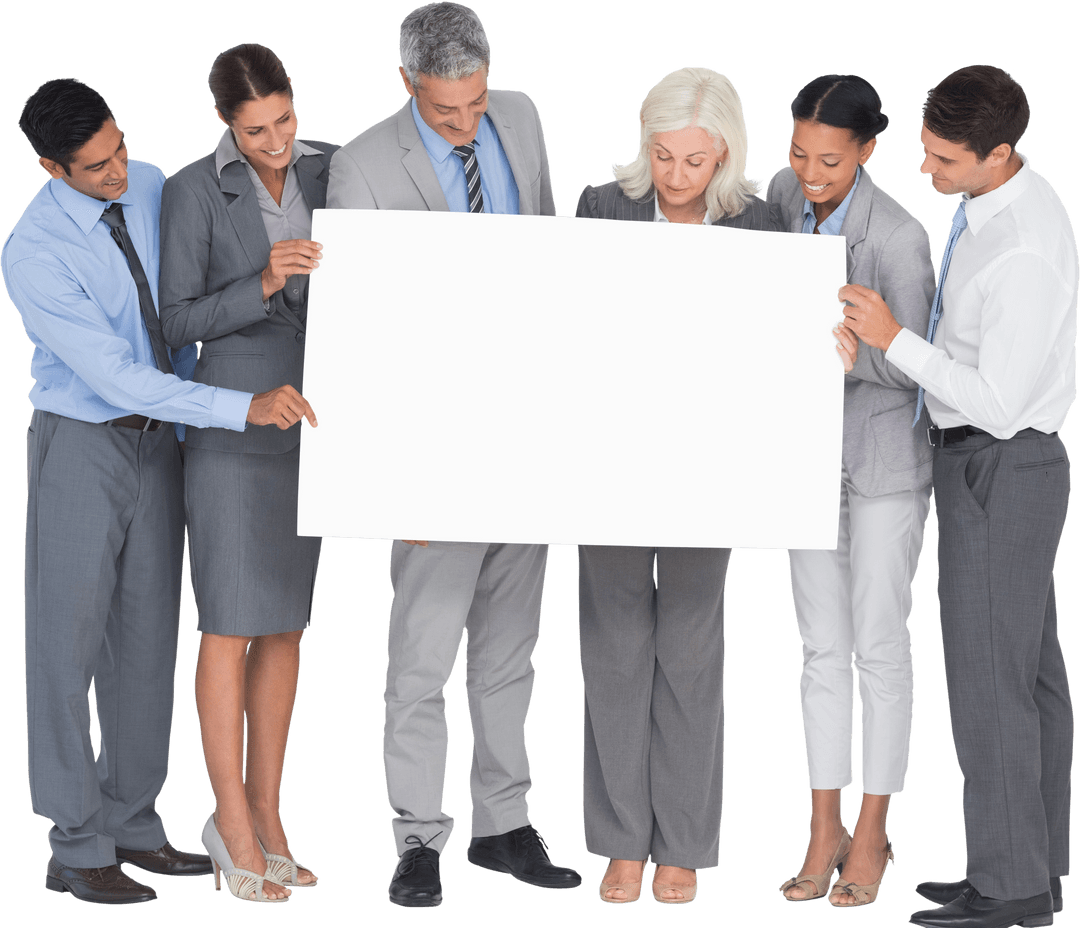 Diverse Group Holding Blank Signage Transparent Background
