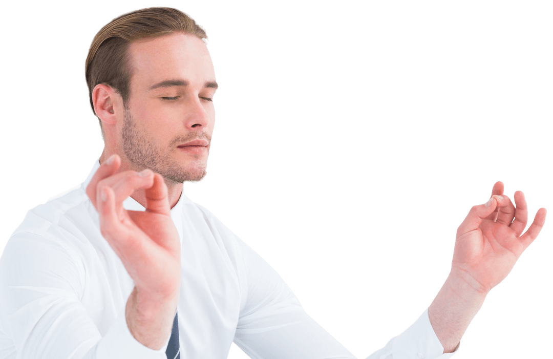 Transparent Businessman Meditating Peacefully in Relaxed Pose