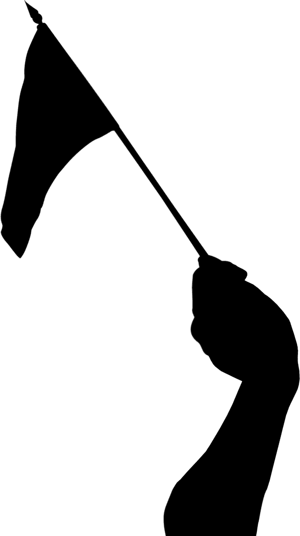 Black Silhouette of Hand Holding Flag on Transparent Background