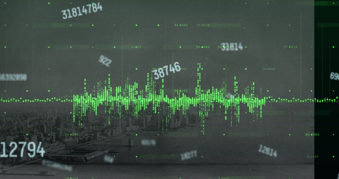 Digitized Financial Data Interface Overlaying Urban Landscape