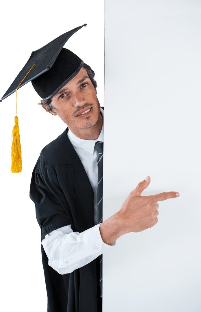 Male Graduate Pointing Around Transparent Background for Innovative Ideas