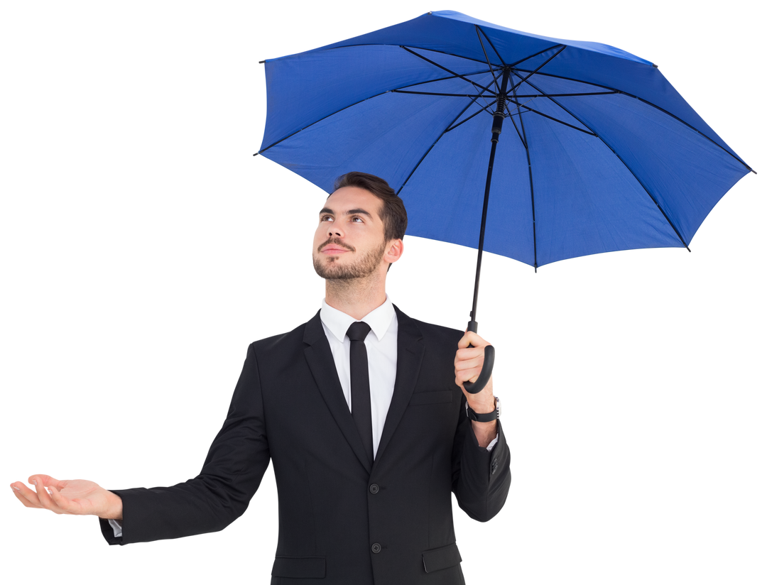 Transparent Cheerful Businessman Holding Blue Umbrella - Download Free Stock Images Pikwizard.com