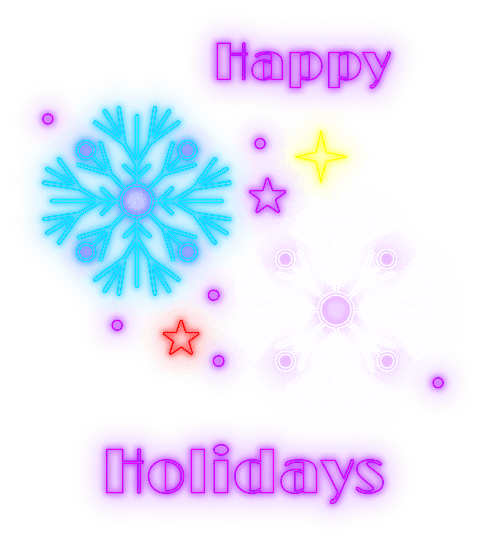 Transparent Neon Happy Holidays with Snowflakes Design