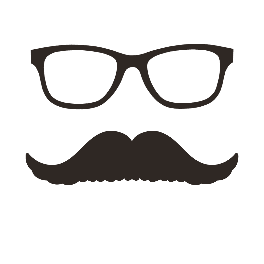 Stylish Mustache and Eyeglasses Illustration on Transparent Background