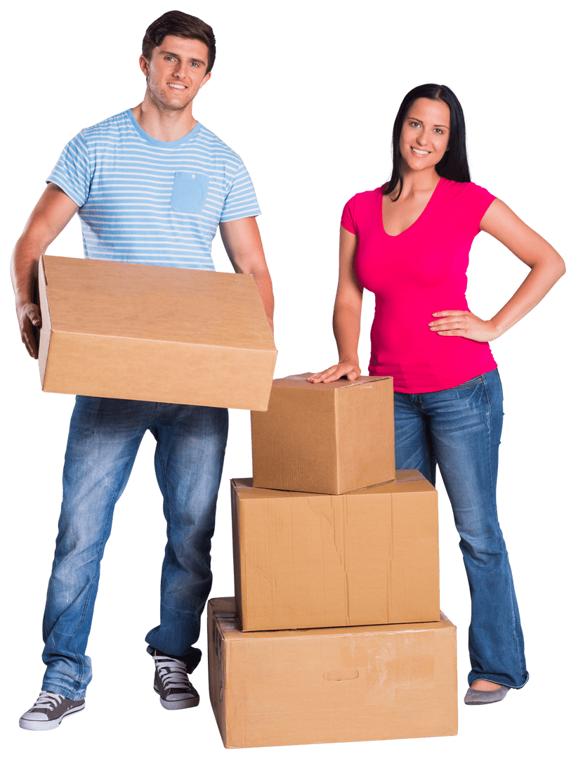 Young Couple Preparing to Move with Transparent Boxes