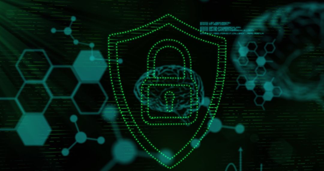 Digital Shield Icon with Cybersecurity Elements