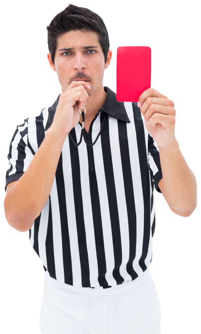 Transparent Referee Holding Red Card And Blowing Whistle Warning - Download Free Stock Images Pikwizard.com