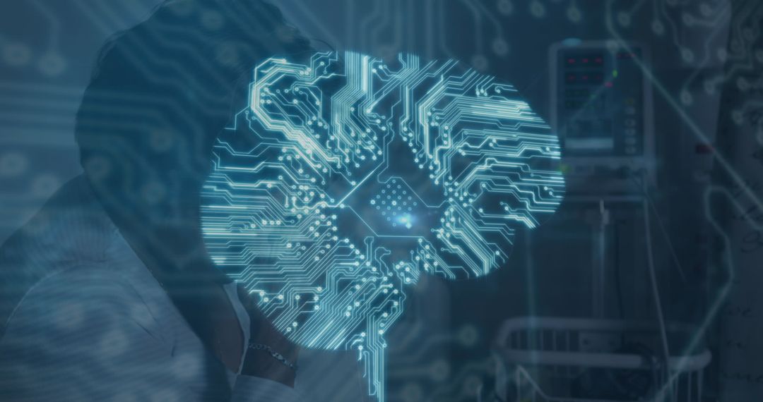 AI Enhancing Healthcare: Digital Brain Overlapping Patient Silhouette
