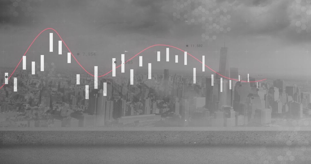 Cityscape with Overlaid Data Diagrams Featuring Digital Analysis