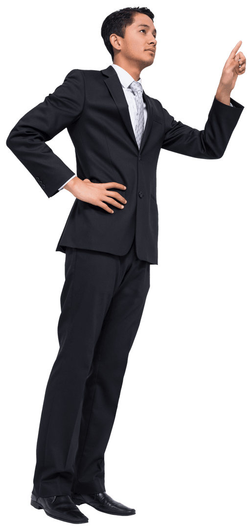 Businessman Pointing and Interacting on Transparent Background