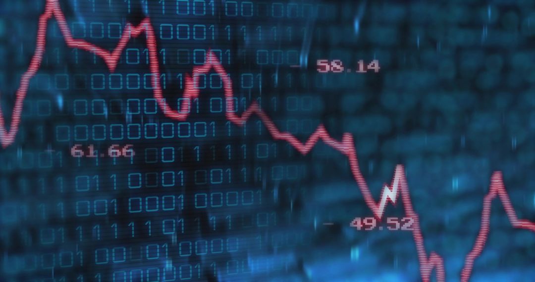 Fluctuating Line Chart Over Binary Digits in Digital Dashboard