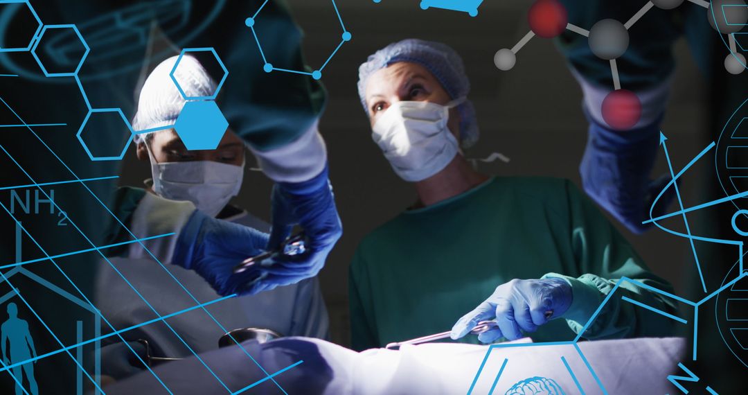 Doctors Performing Surgery with Digital Medical Interface