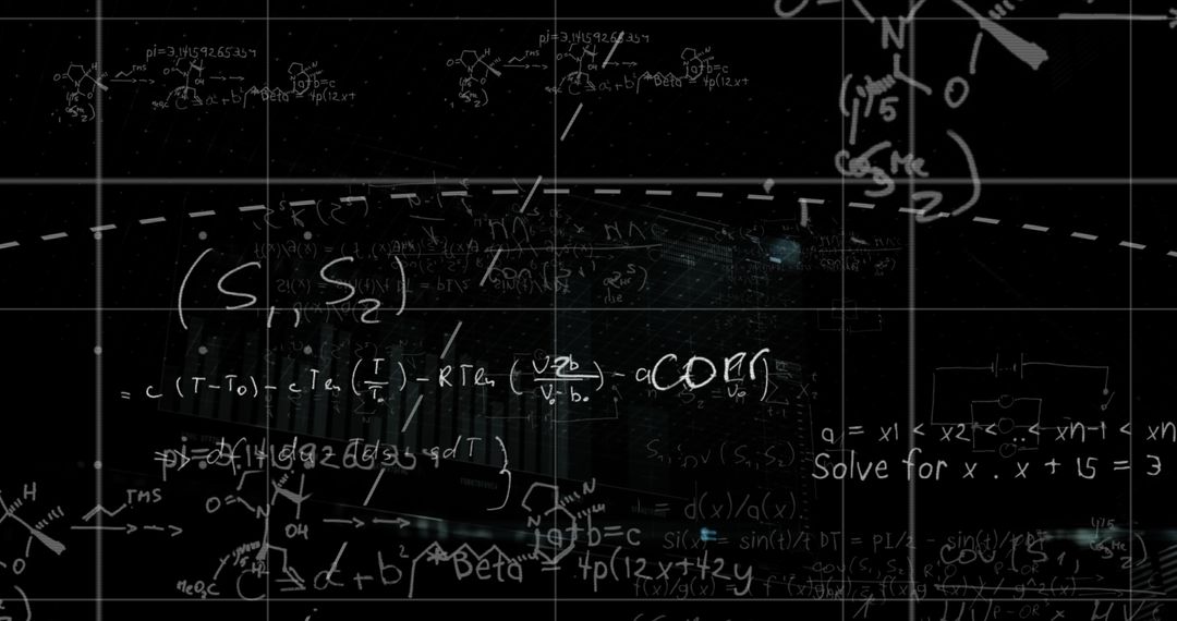 Abstract Mathematical Equations Overlay on Black Background