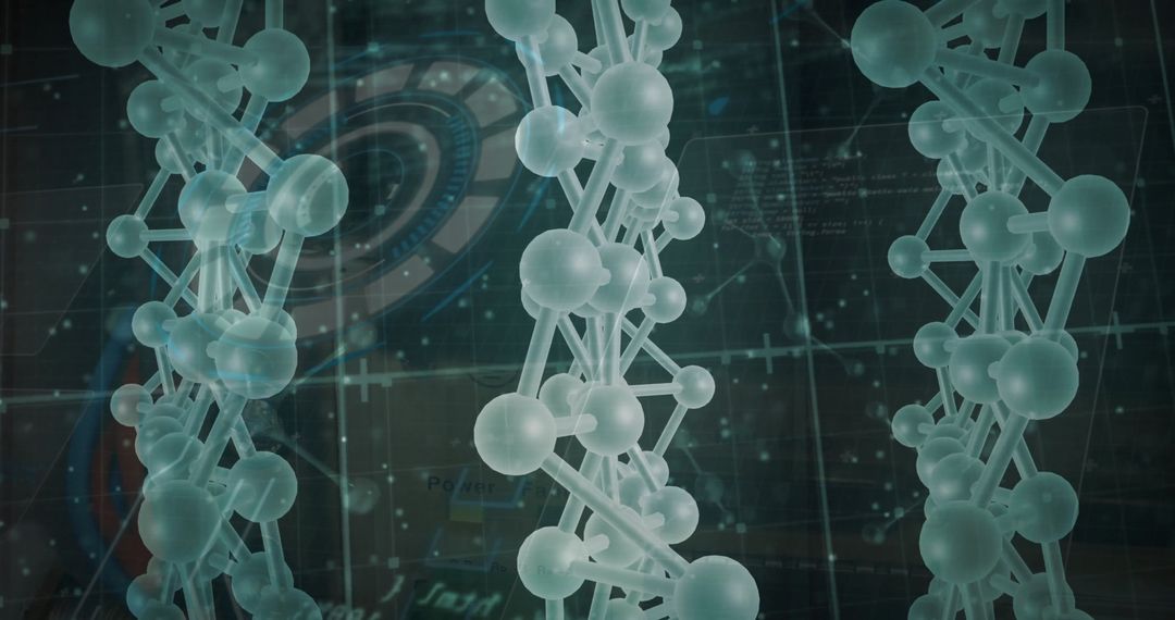 Futuristic DNA Strands on Digital Interface Background