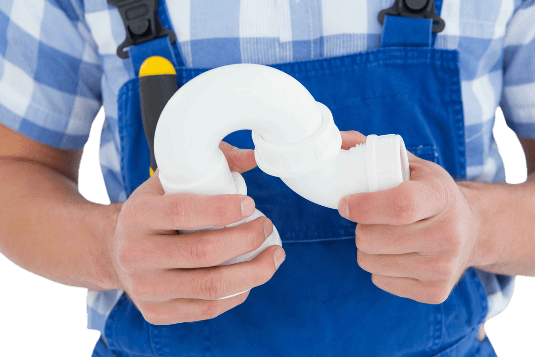 Transparent Pipe Preparation Concept by Plumber Holding Sink Pipe