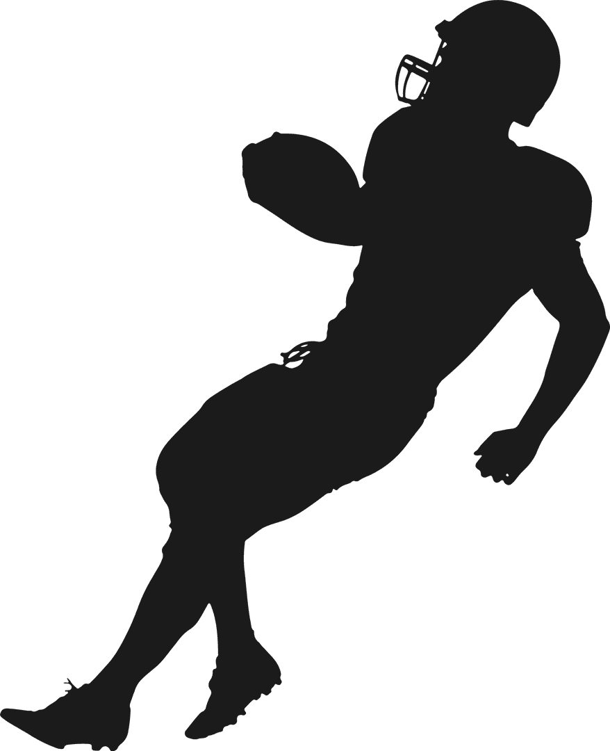 Silhouette of Football Player Running with Dynamic Motion on Transparent Background