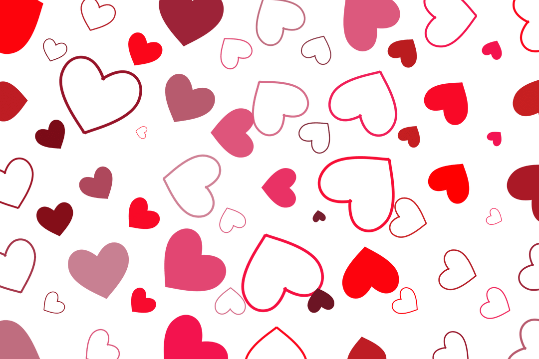 Red hearts pattern on transparent background for design and crafts