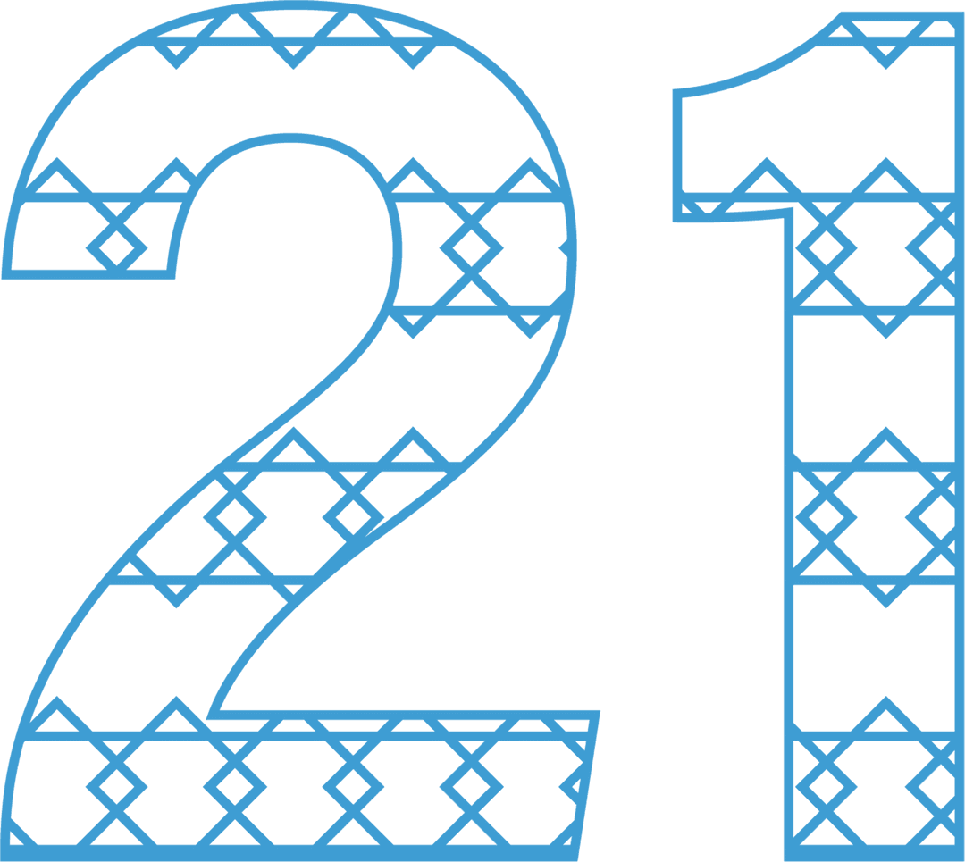 Decorative Number 21 Blue Pattern on Transparent Background