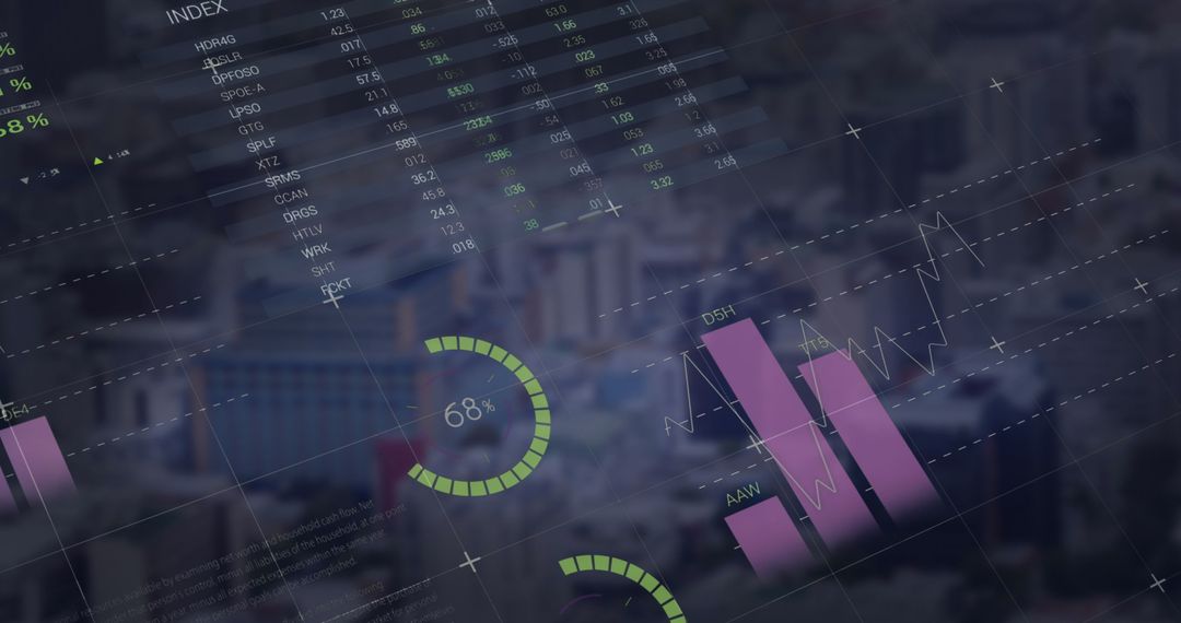 Abstract Digital Data Processing with Urban Landscape Background