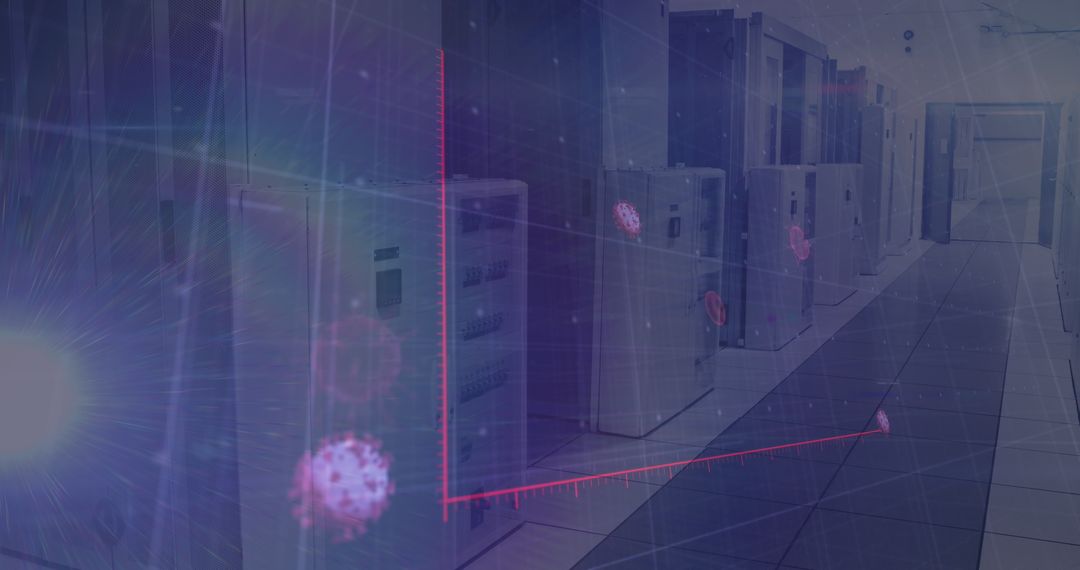 Digital Interface Featuring Coronavirus over Server Room