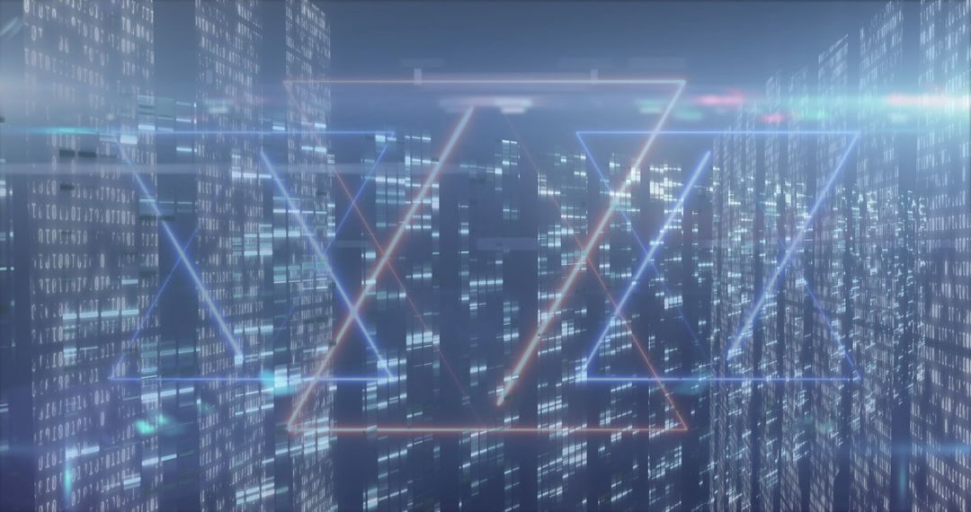 Futuristic Digital Grid Over Global Financial Data Cityscape