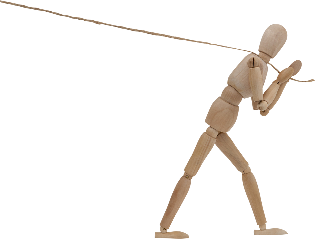 Transparent Wooden Figurine Pulling a Rope Facing Resistance - Download Free Stock Images Pikwizard.com