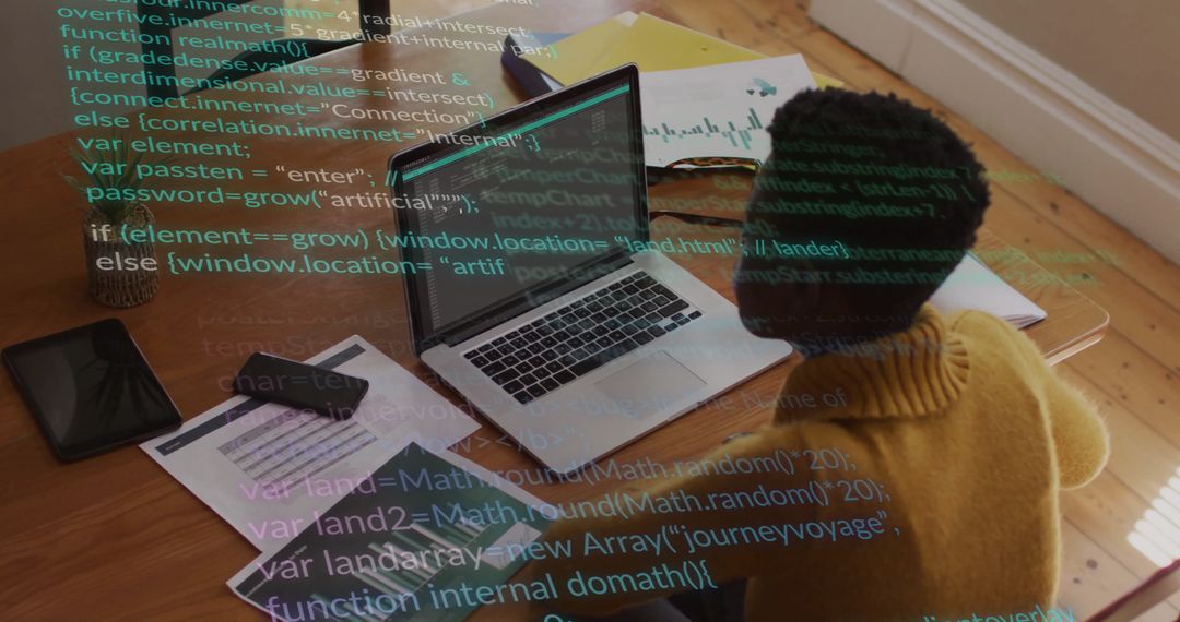 Woman Engaging in Data Processing from Home with Laptop