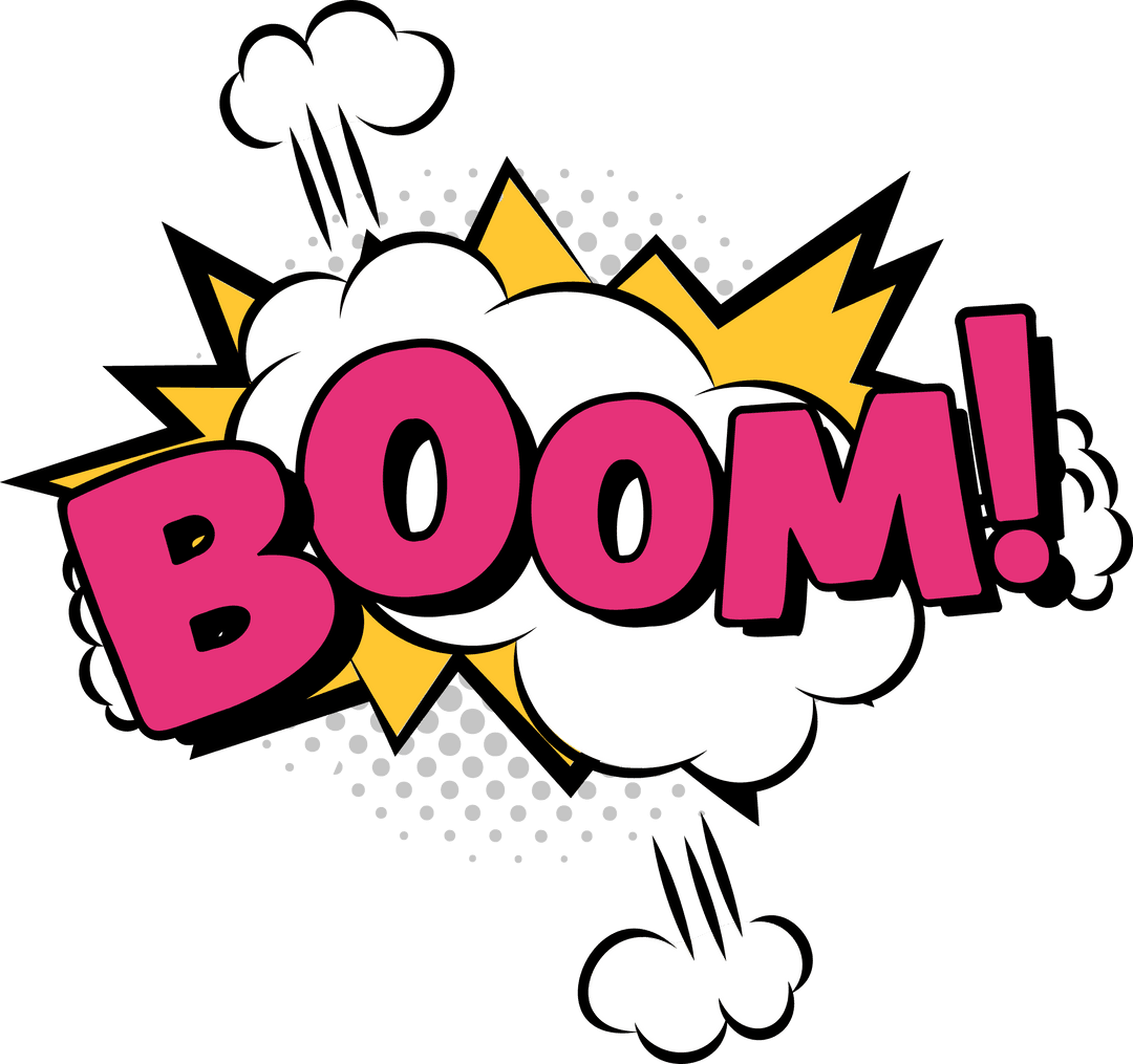 Retro Comic Book Style Boom! with Halftone Details on Transparent Background