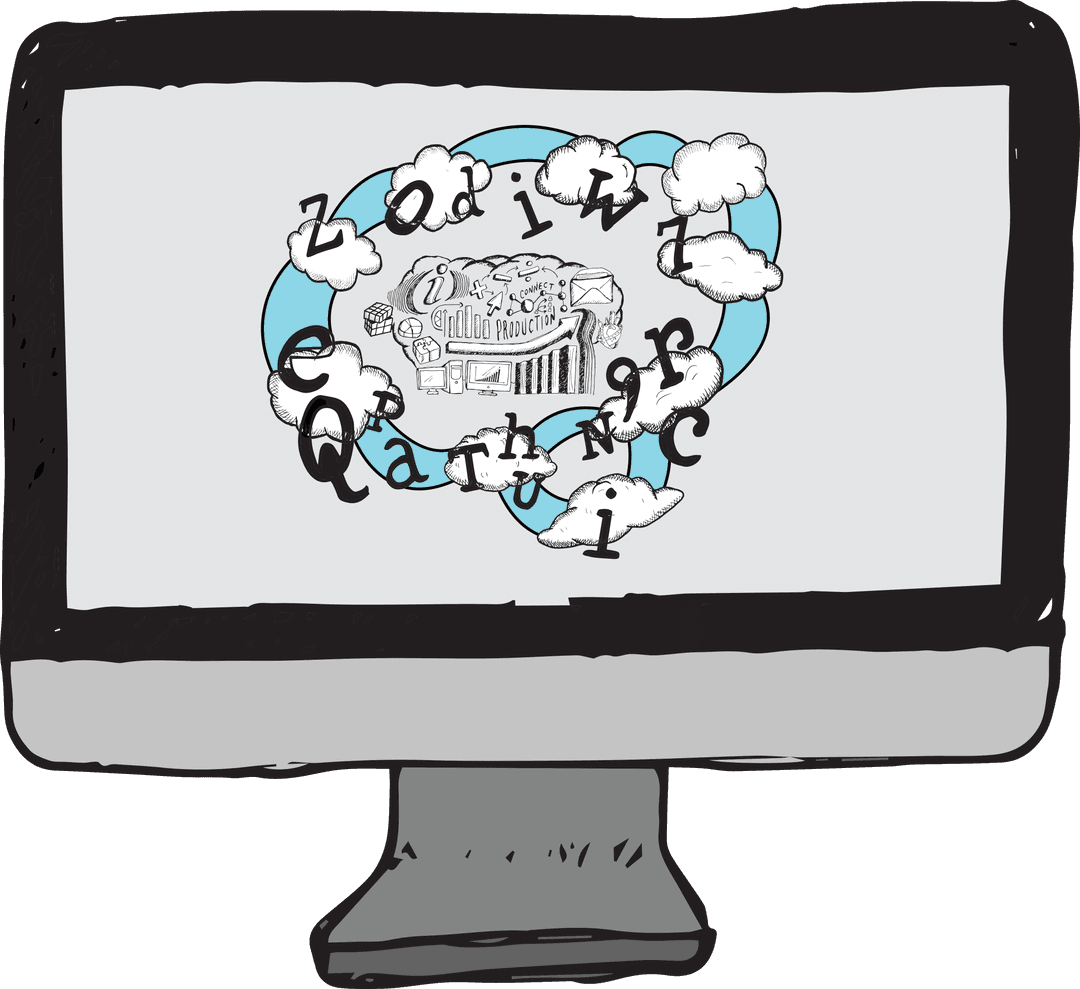 Digital Desktop Illustrated with Letters on Transparent Background