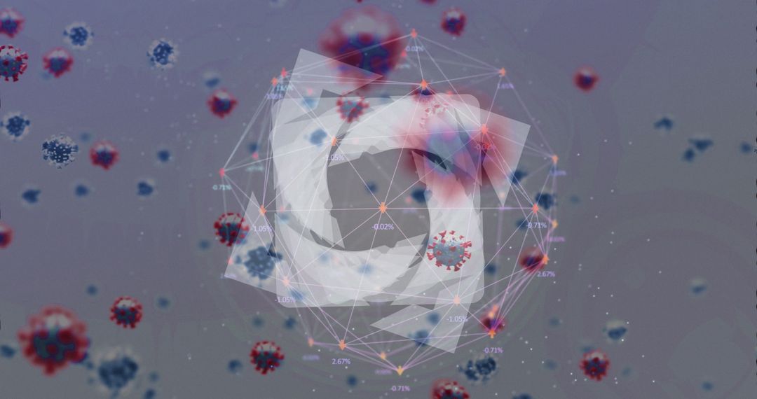 Abstract Digital Interface with Rotating Circles amid Coronavirus Symbols