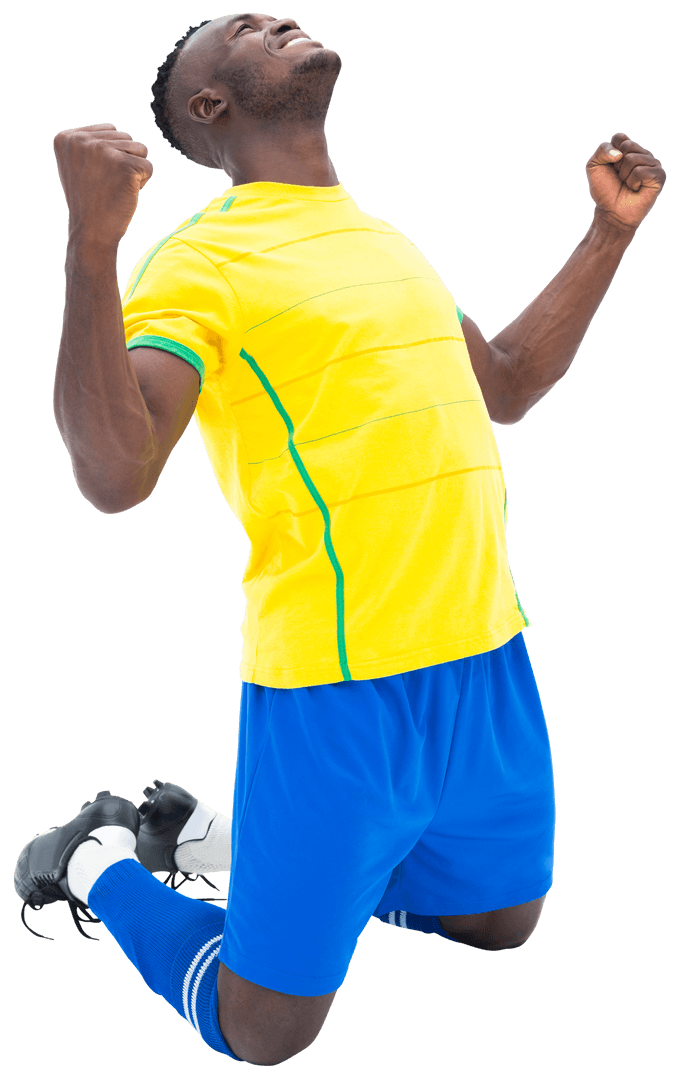Victorious Football Player Celebrating on Knees with Transparent Background