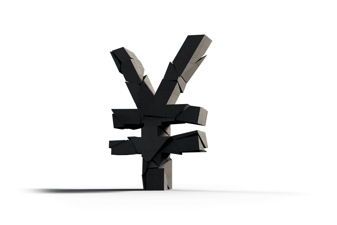 3D Yen Sign with Dark Transparent Design Elements