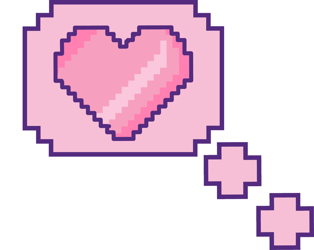 Pixel Art Heart in Thought Bubble on Transparent Background