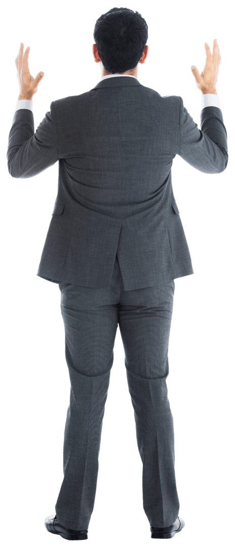 Back View of Upset Businessman in Formal Suit on Transparent Background
