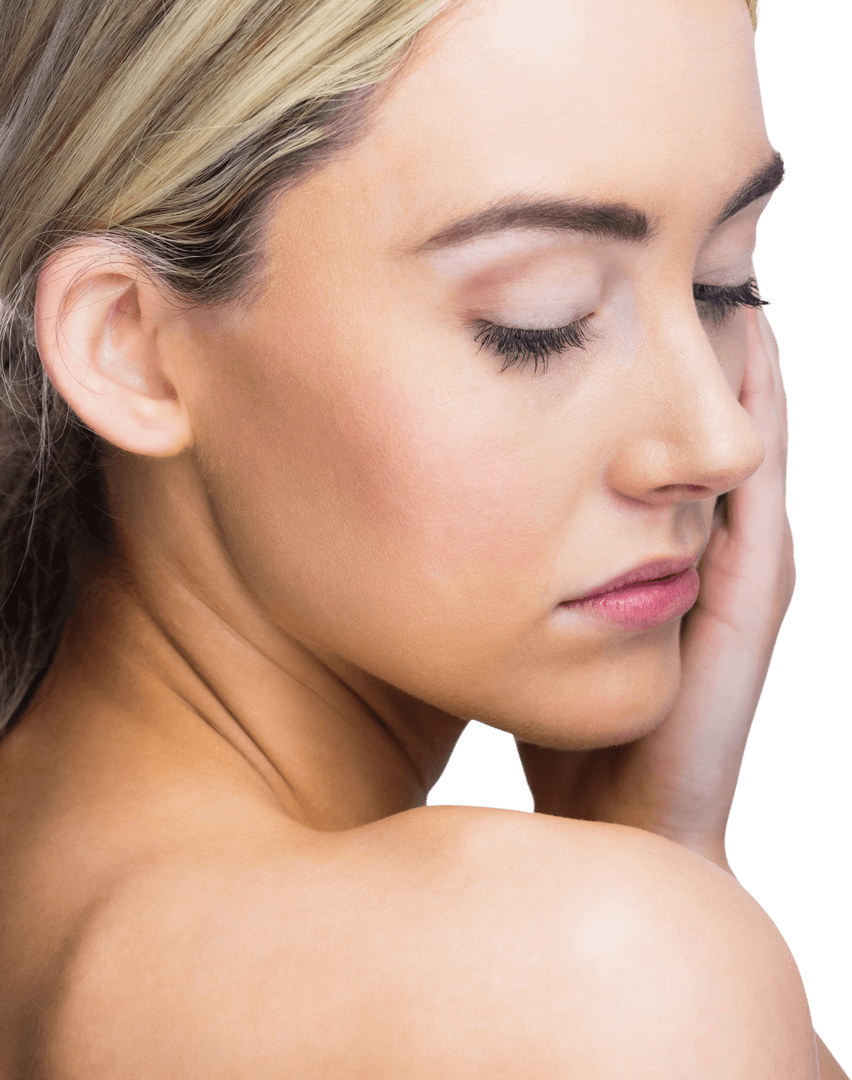 Serene Woman Posing with Closed Eyes Transparent Portrait