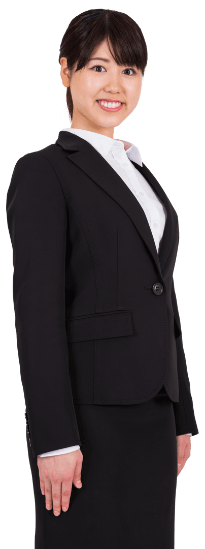 Happy Asian Businesswoman on Transparent Background Presenting Professional Image